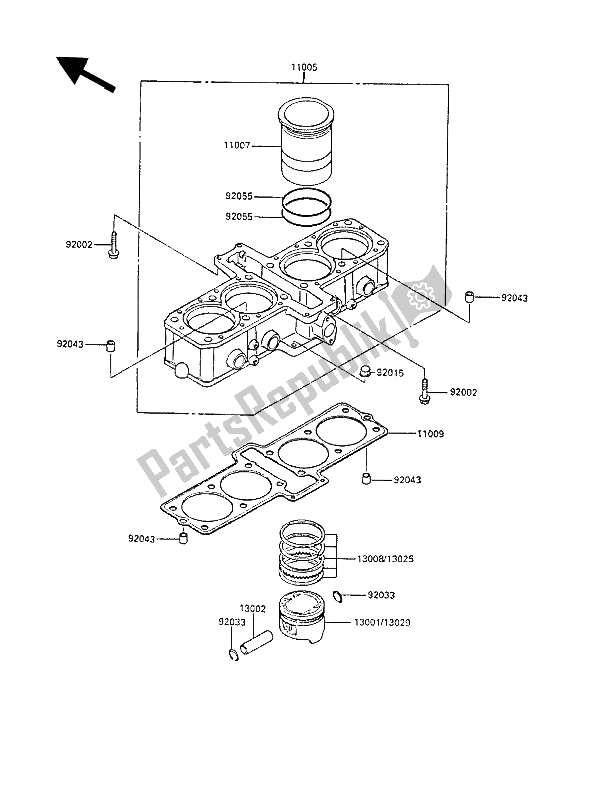 All parts for the Cylinder & Piston(s) of the Kawasaki GPZ 600R 1988