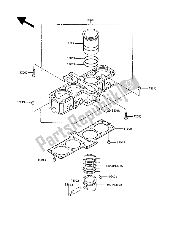 All parts for the Cylinder & Piston(s) of the Kawasaki GPZ 600R 1988