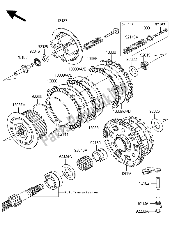 Alle onderdelen voor de Koppeling van de Kawasaki Z 1000 2008