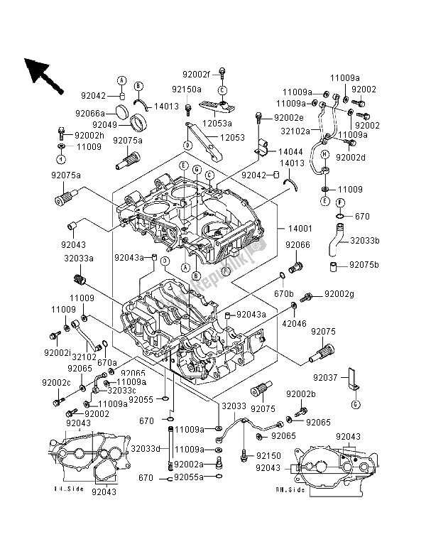 Todas as partes de Bloco Do Motor do Kawasaki GPZ 500S 1999
