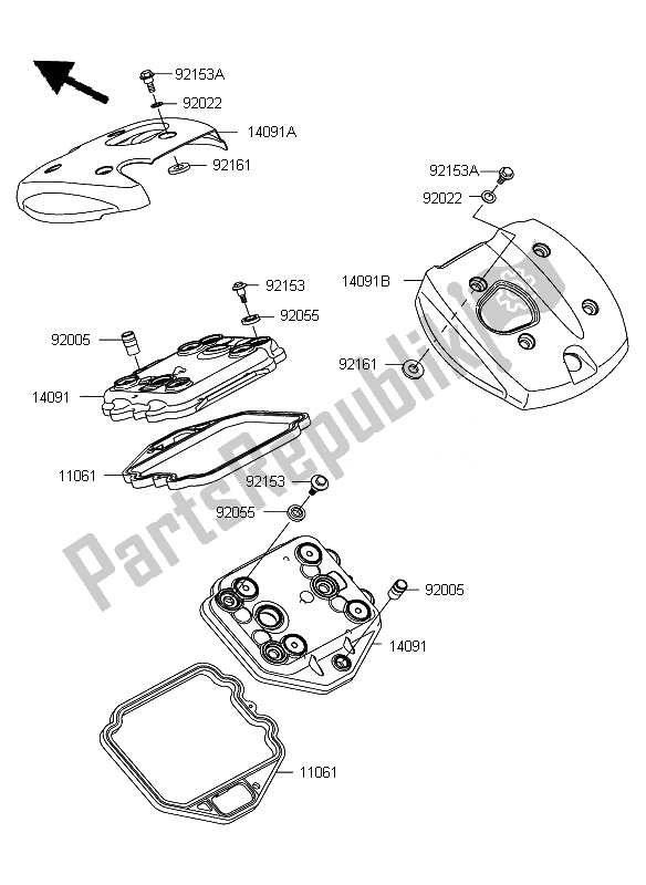 All parts for the Cylinder Head Cover of the Kawasaki VN 900 Custom 2007