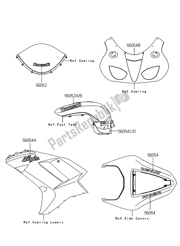 All parts for the Decals (green) of the Kawasaki Ninja ZX 6R 600 2007