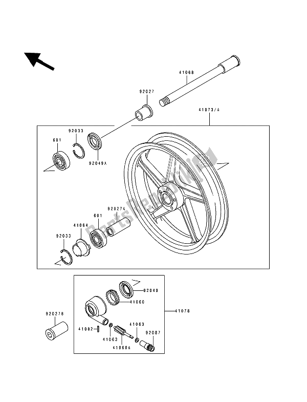 All parts for the Front Hub of the Kawasaki Zephyr 550 1991