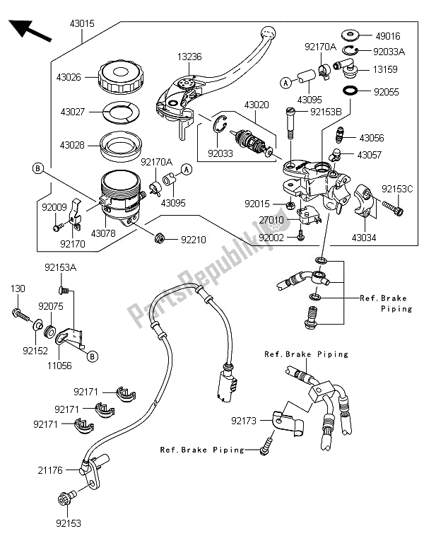 All parts for the Front Master Cylinder of the Kawasaki Ninja ZX 10R ABS 1000 2014