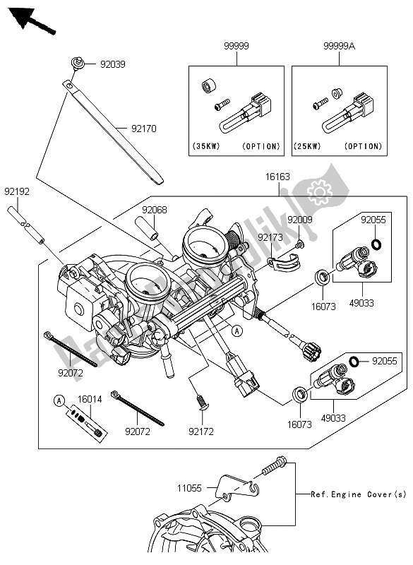 Alle onderdelen voor de Gas Geven van de Kawasaki ER 6F ABS 650 2012