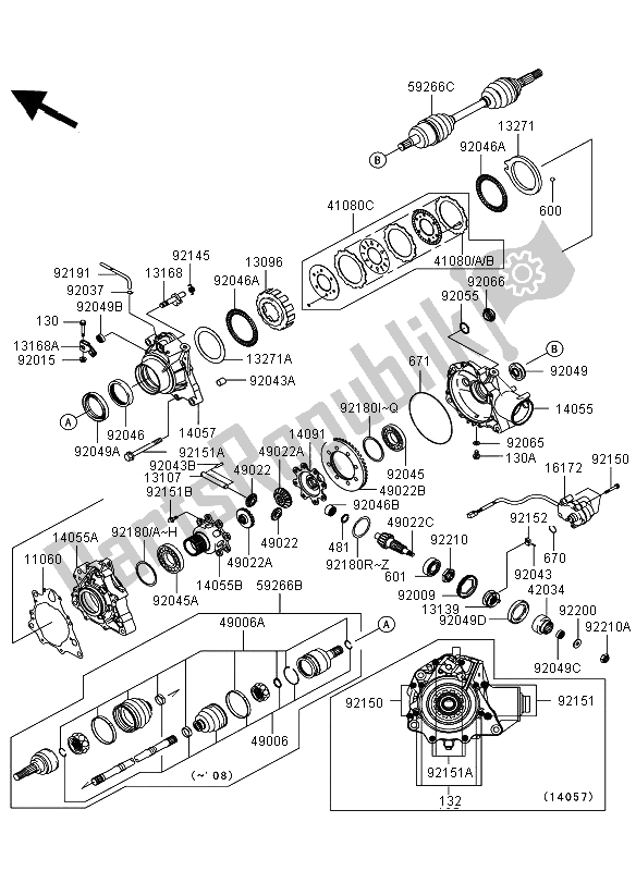 All parts for the Drive Shaft Front of the Kawasaki KVF 360 4X4 2006