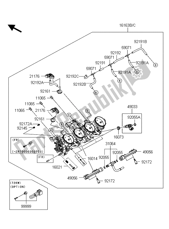 Tutte le parti per il Valvola A Farfalla del Kawasaki Z 1000 2012