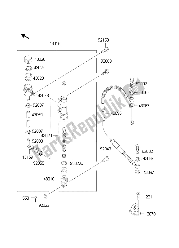 All parts for the Rear Master Cylinder of the Kawasaki KX 500 2002