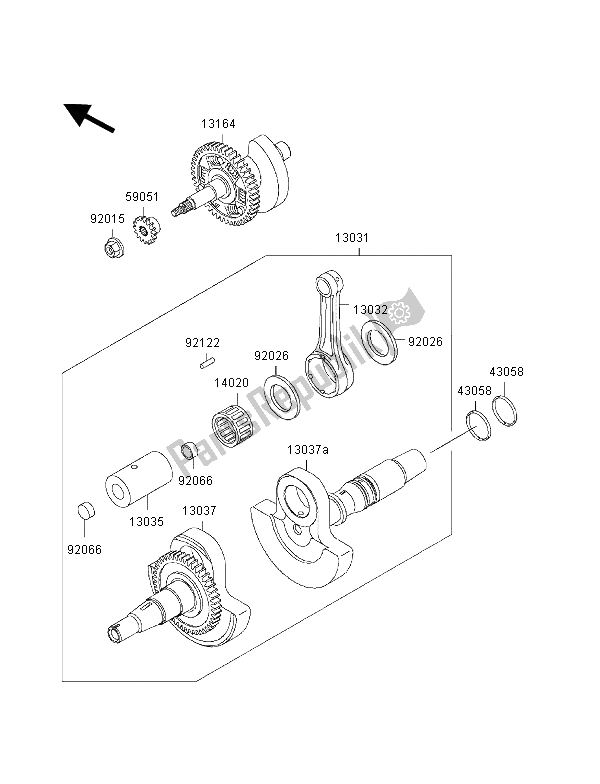 All parts for the Crankshaft of the Kawasaki KVF 400 4X4 2002