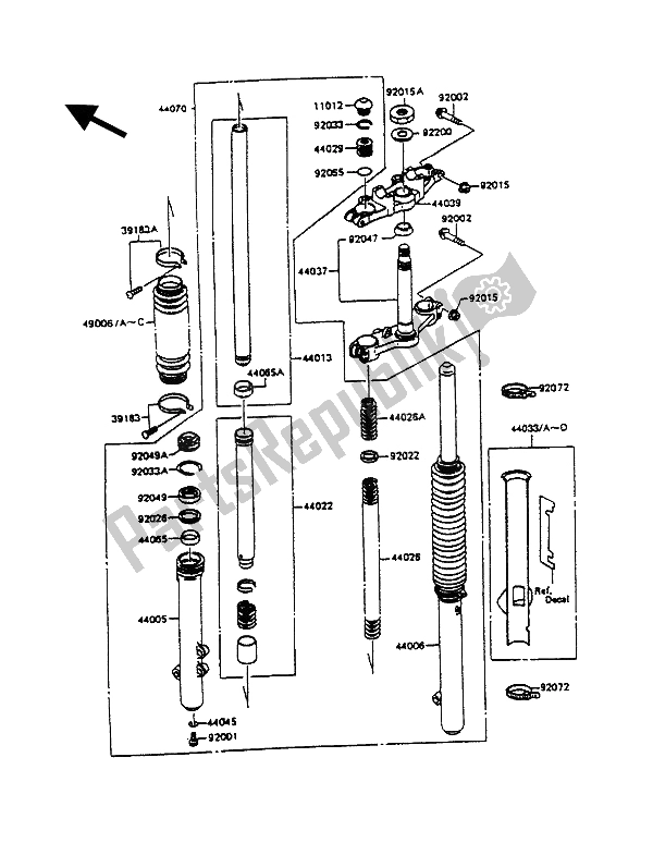 Tutte le parti per il Forcella Anteriore del Kawasaki KMX 125 1991