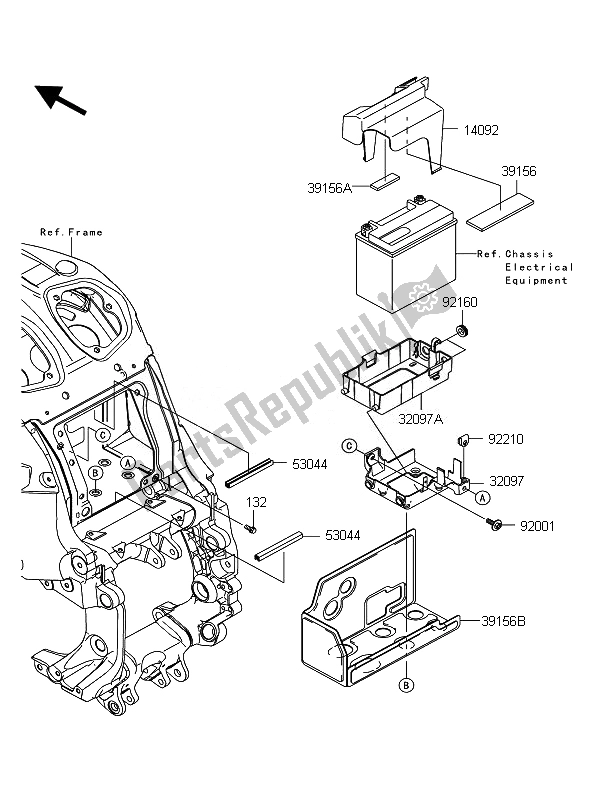 All parts for the Battery Case of the Kawasaki 1400 GTR ABS 2011