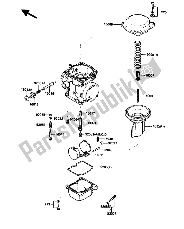 Alle onderdelen voor de Carburateur Onderdelen van de Kawasaki GPZ 750R 1986