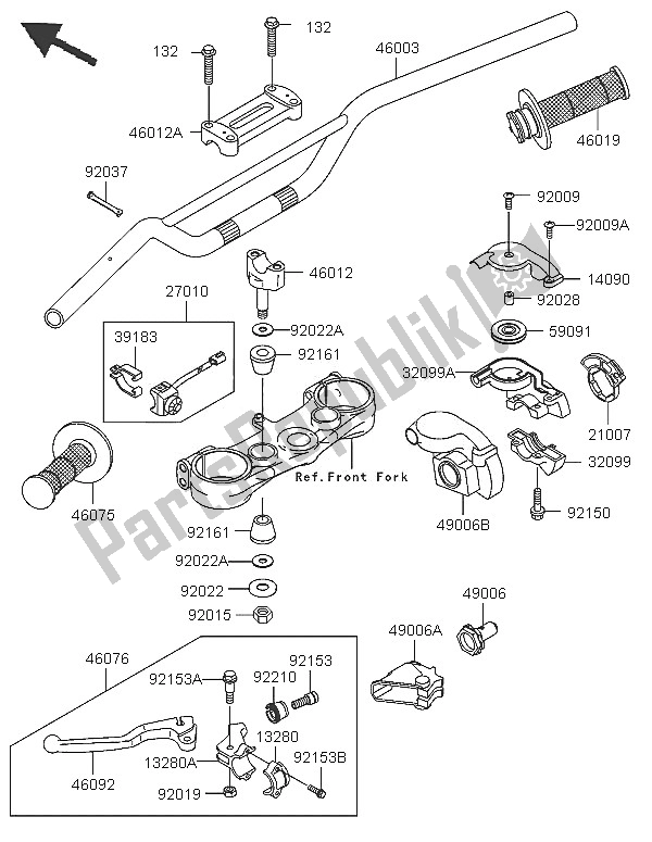 All parts for the Handlebar of the Kawasaki KX 250 2005