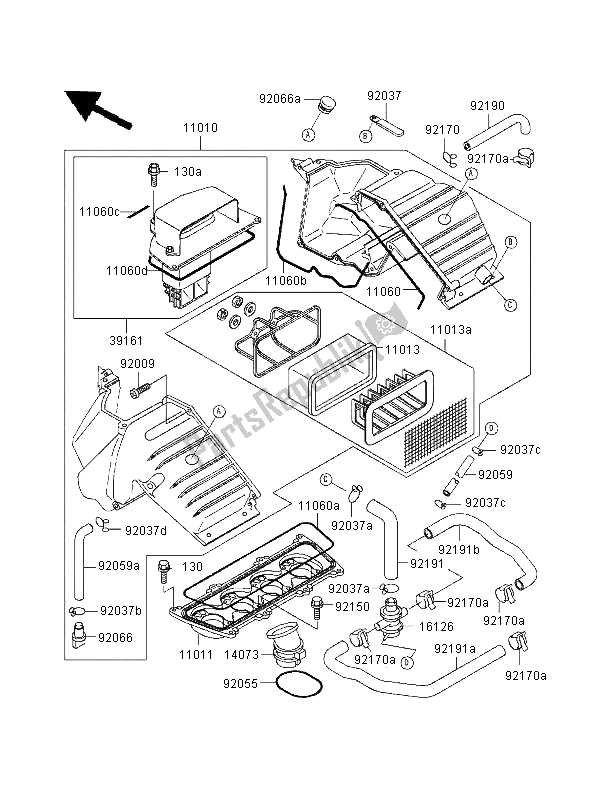 All parts for the Air Cleaner of the Kawasaki ZXR 400 1997