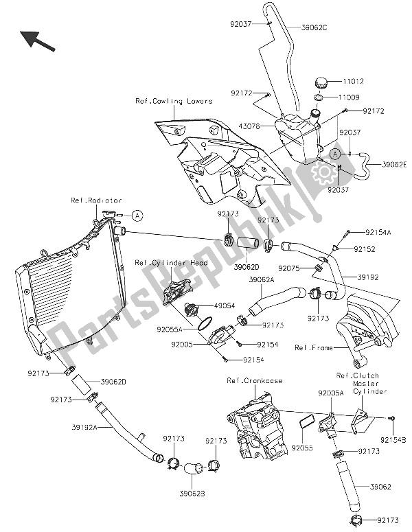 All parts for the Water Pipe of the Kawasaki Ninja H2 1000 2016