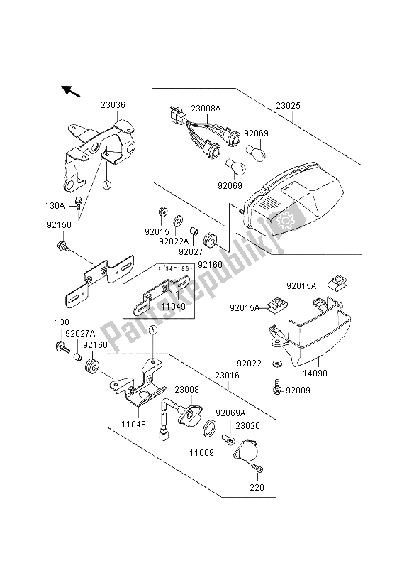 Todas as partes de Luz Traseira do Kawasaki GPZ 500S UK 1995