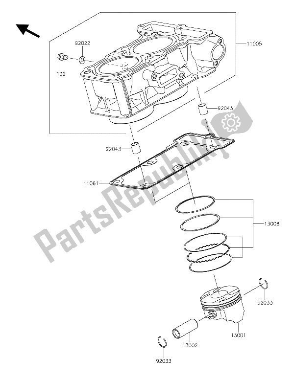 All parts for the Cylinder & Piston(s) of the Kawasaki Z 300 2015