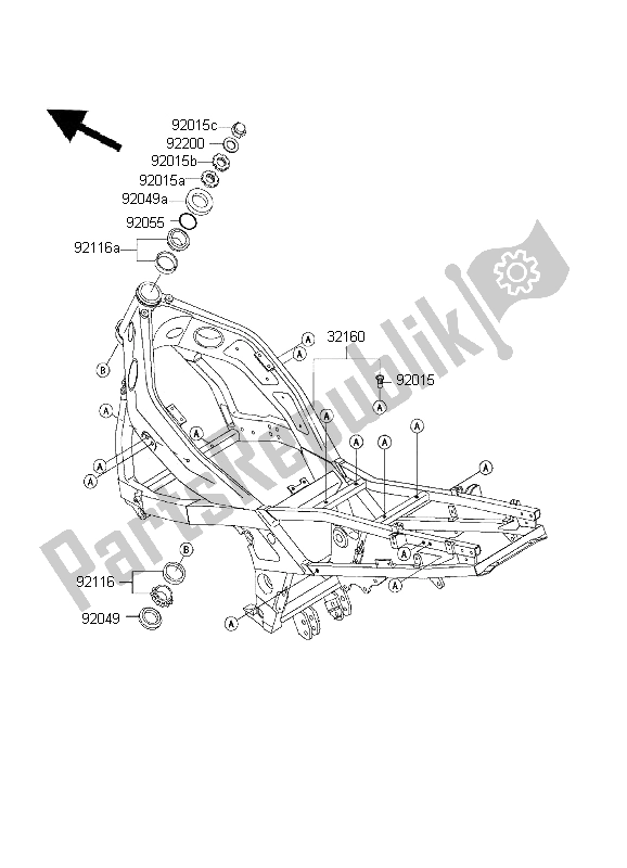 All parts for the Frame of the Kawasaki ZZ R 600 2001