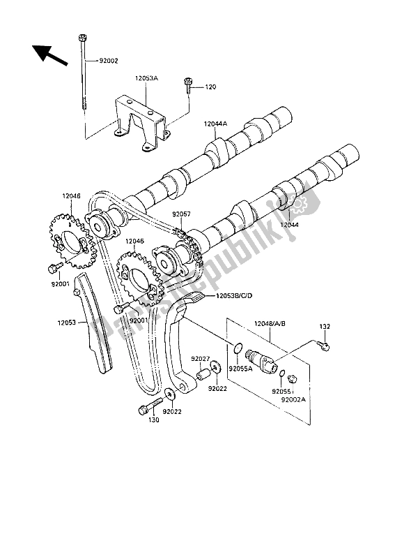 All parts for the Camshaft(s) & Tensioner of the Kawasaki GPZ 1000 RX 1986