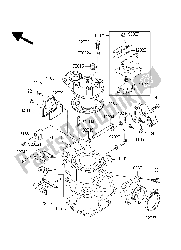 All parts for the Cylinder Head & Cylinder of the Kawasaki KX 80 SW LW 1999