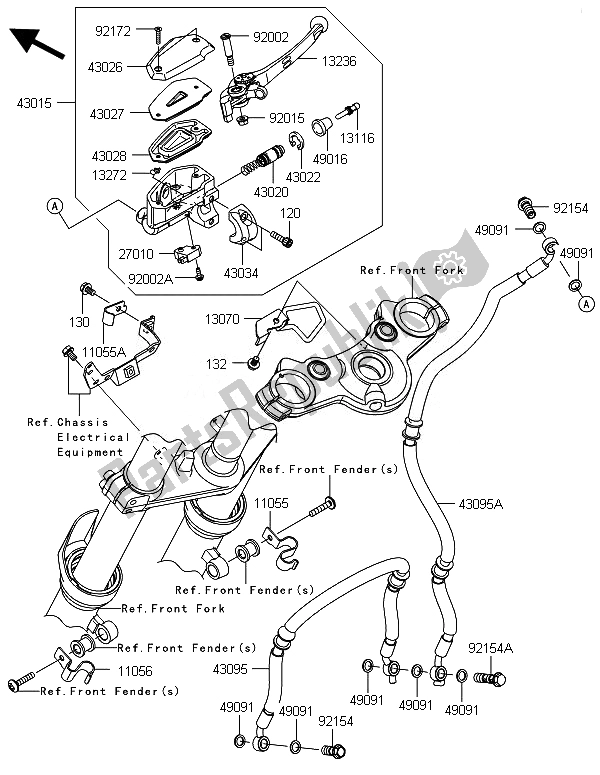 All parts for the Front Master Cylinder of the Kawasaki ER 6F 650 2014