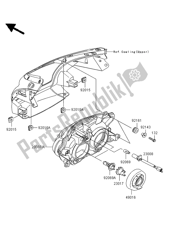 All parts for the Headlight of the Kawasaki ER 6F 650 2008