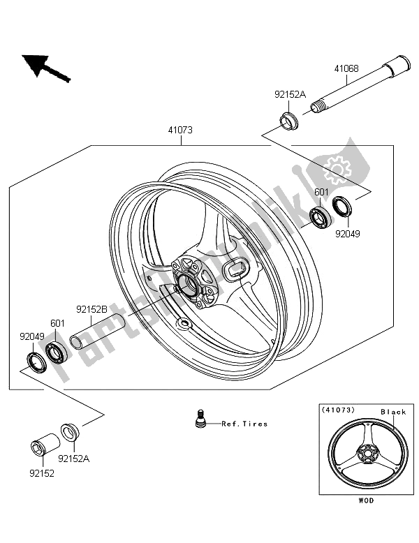 Toutes les pièces pour le Moyeu Avant du Kawasaki Ninja ZX 10R 1000 2011