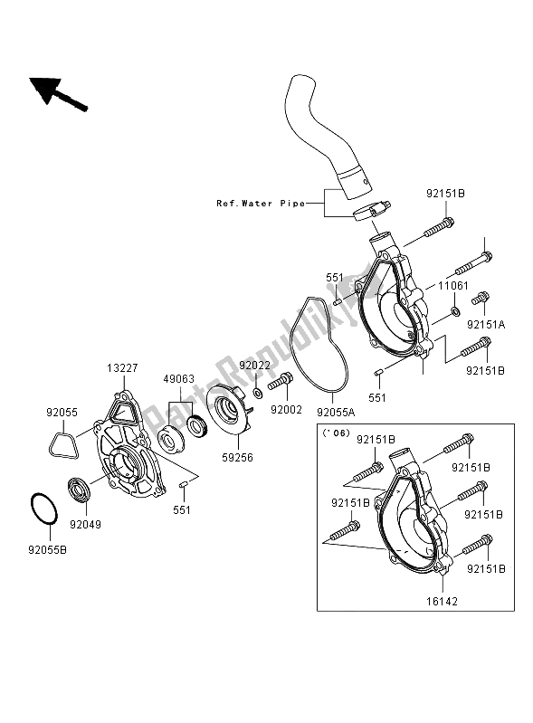 Alle onderdelen voor de Waterpomp van de Kawasaki ER 6F 650 2006