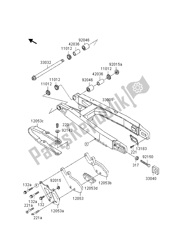 All parts for the Swingarm of the Kawasaki KX 500 1997