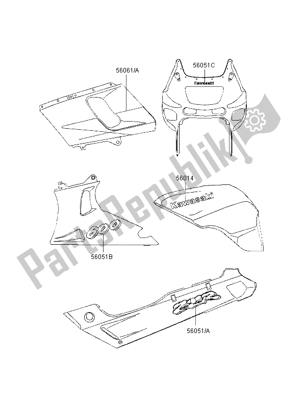 Todas as partes de Decalques (crepúsculo) do Kawasaki ZZR 600 1996