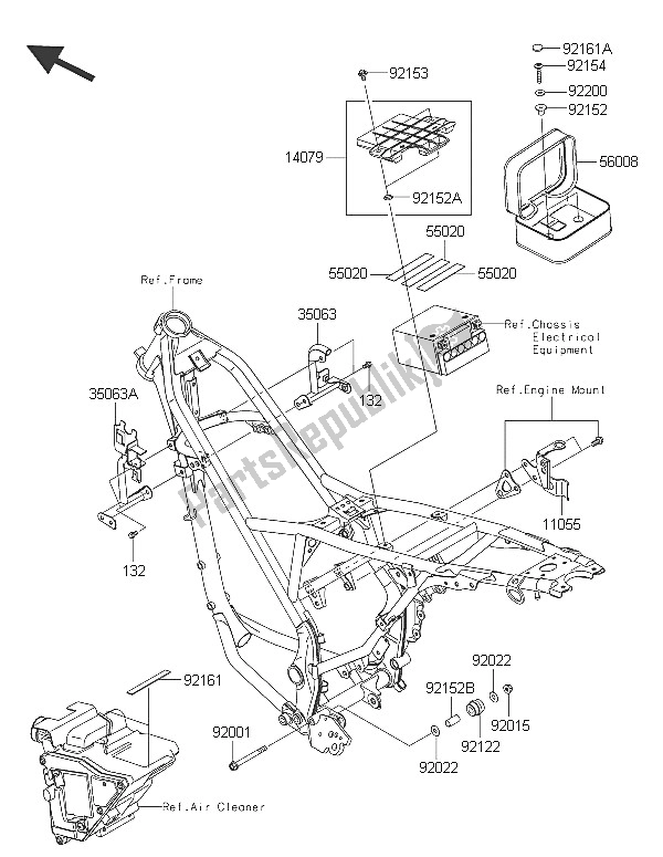 Alle onderdelen voor de Frame Hulpstukken van de Kawasaki KLX 125 2016