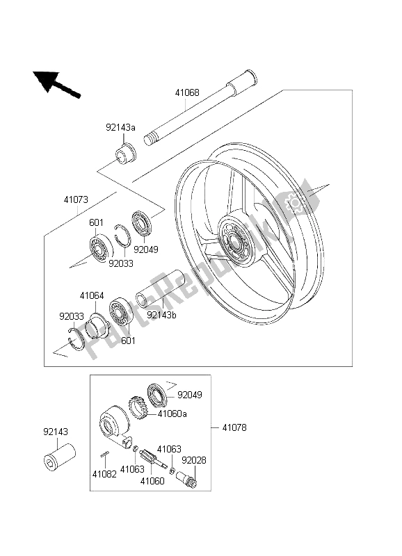 All parts for the Front Hub of the Kawasaki ZZ R 600 2001