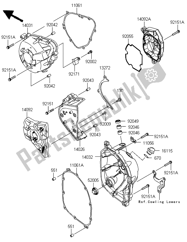 All parts for the Engine Cover of the Kawasaki Versys 1000 2012