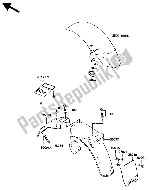 All parts for the Fender of the Kawasaki GPZ 750 1985