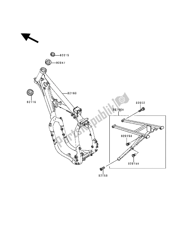 All parts for the Frame of the Kawasaki KX 500 1994