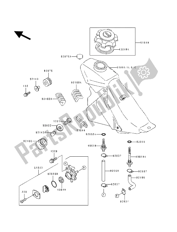 Alle onderdelen voor de Benzinetank van de Kawasaki KLX 250 1994