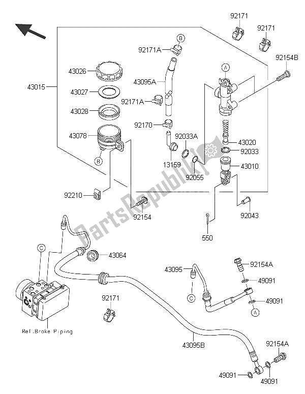All parts for the Rear Master Cylinder of the Kawasaki ER 6N ABS 650 2016
