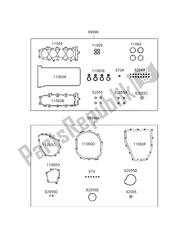 All parts for the Gasket Kit of the Kawasaki Ninja ZX 6R 600 1998