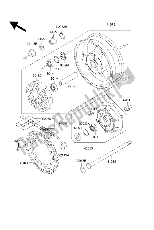 All parts for the Rear Hub of the Kawasaki ZRX 1100 1997