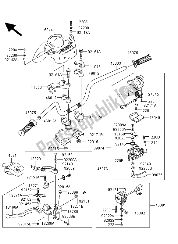 All parts for the Handlebar of the Kawasaki KVF 360 4X4 2012