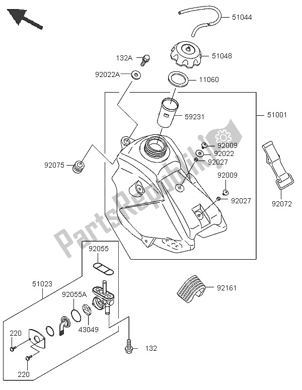 All parts for the Fuel Tank of the Kawasaki KX 65 2005