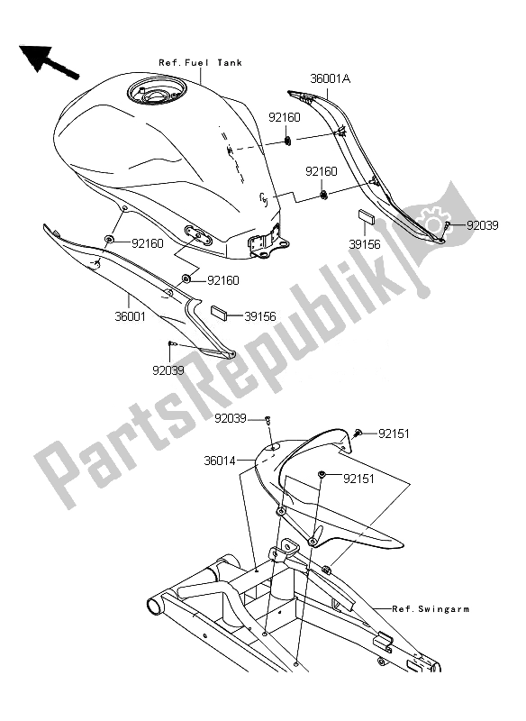 Wszystkie części do Os? Ony Boczne I Os? Ona ? A? Cucha Kawasaki ER 6F ABS 650 2010