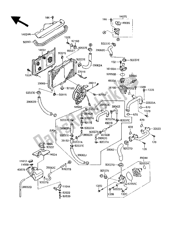 All parts for the Radiator of the Kawasaki GPZ 600R 1989