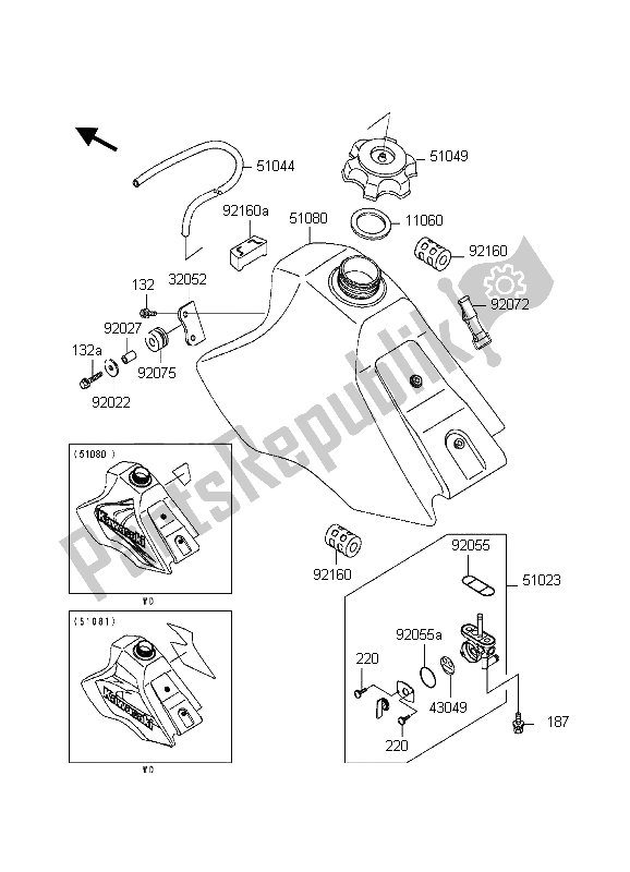 All parts for the Fuel Tank of the Kawasaki KX 80 SW LW 1998