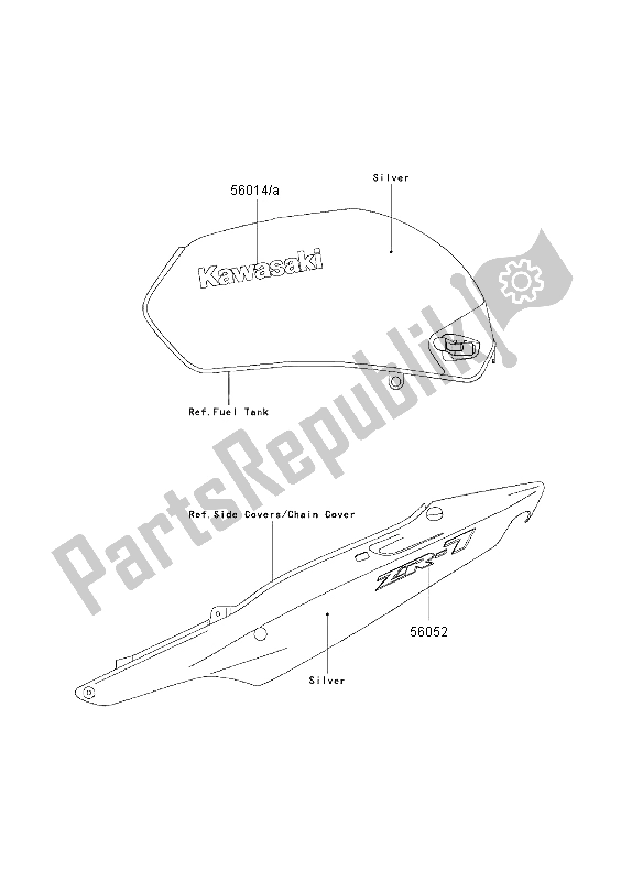 All parts for the Decals (silver) of the Kawasaki ZR 7 750 2003