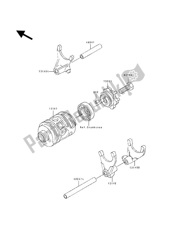 All parts for the Gear Change Drum & Shift Fork(s) of the Kawasaki KX 100 1994