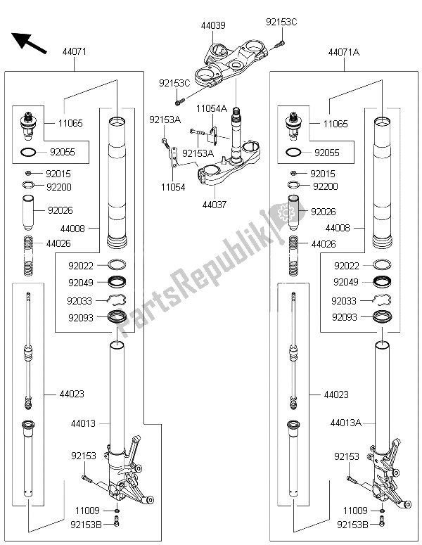 All parts for the Front Fork 1 of the Kawasaki ZZR 1400 ABS 2015