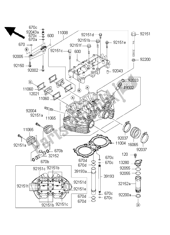 All parts for the Cylinder Head of the Kawasaki W 650 1999