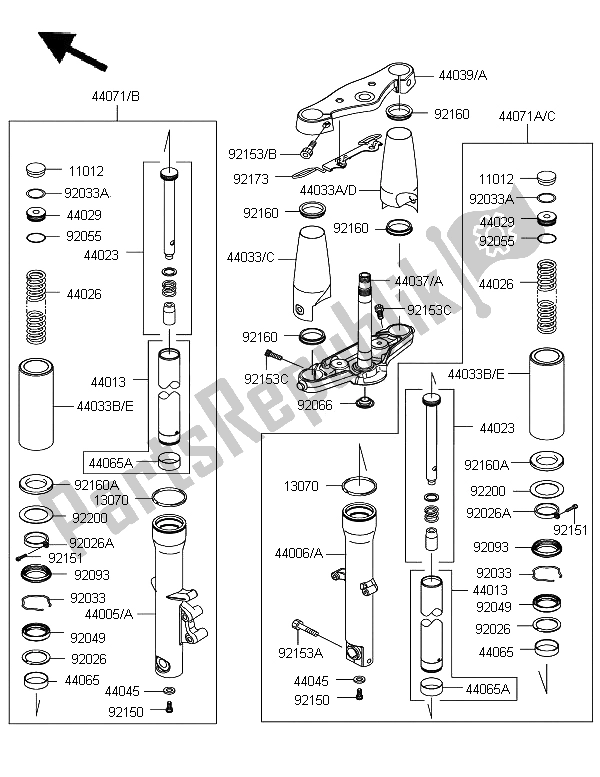 Toutes les pièces pour le Fourche Avant du Kawasaki VN 900 Classic 2012