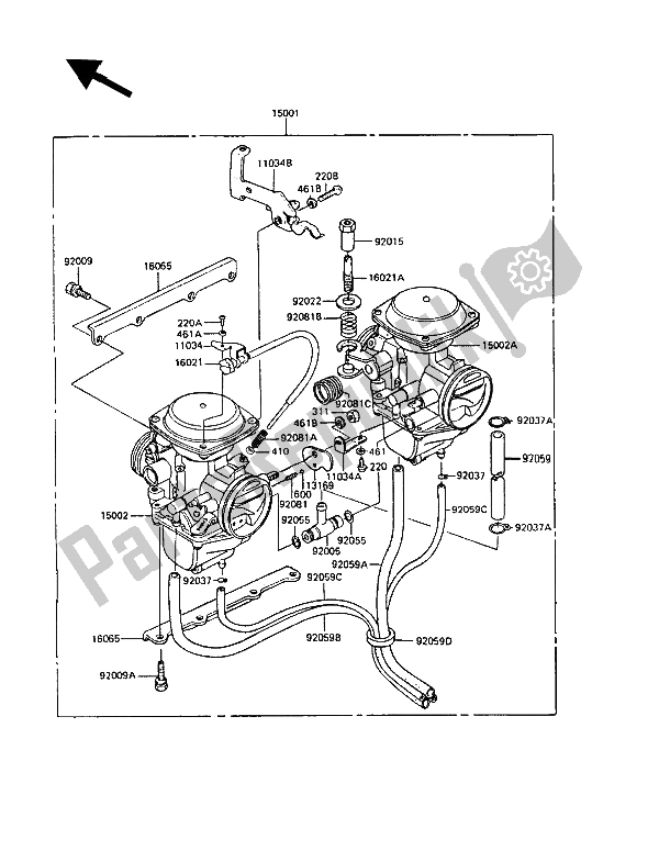 All parts for the Carburetor of the Kawasaki GPZ 305 Belt Drive 1989